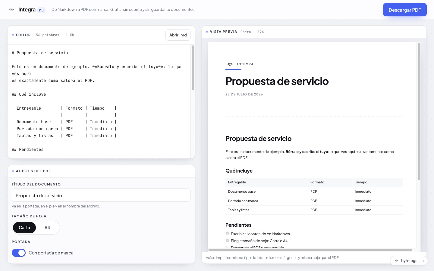 Integra MD — Markdown a PDF